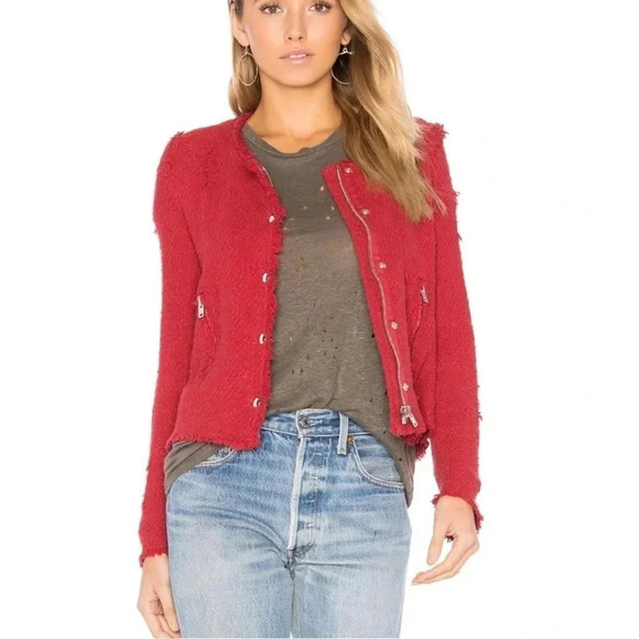 IRO AGNETTE red distressed tweed jacket - Picture 4 of 16